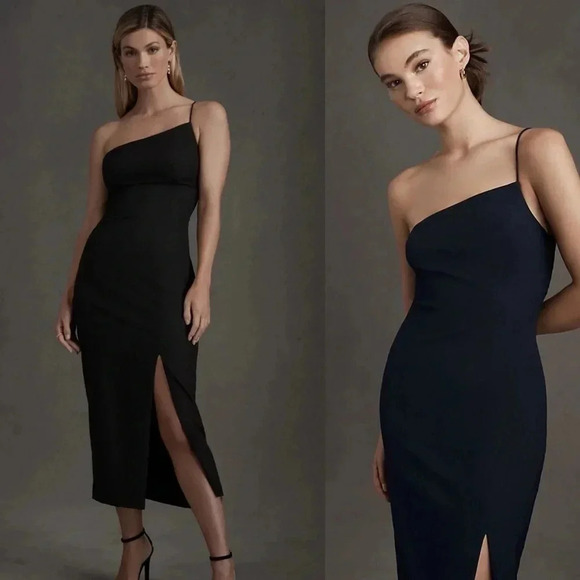 BHLDN navy Miranda crepe dress one shoulder size 16 - Picture 2 of 12